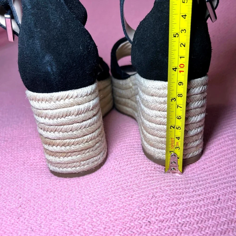 Marc Fisher Vixta Black Suede Woven Espadrille Wedge Sandals 8.5M